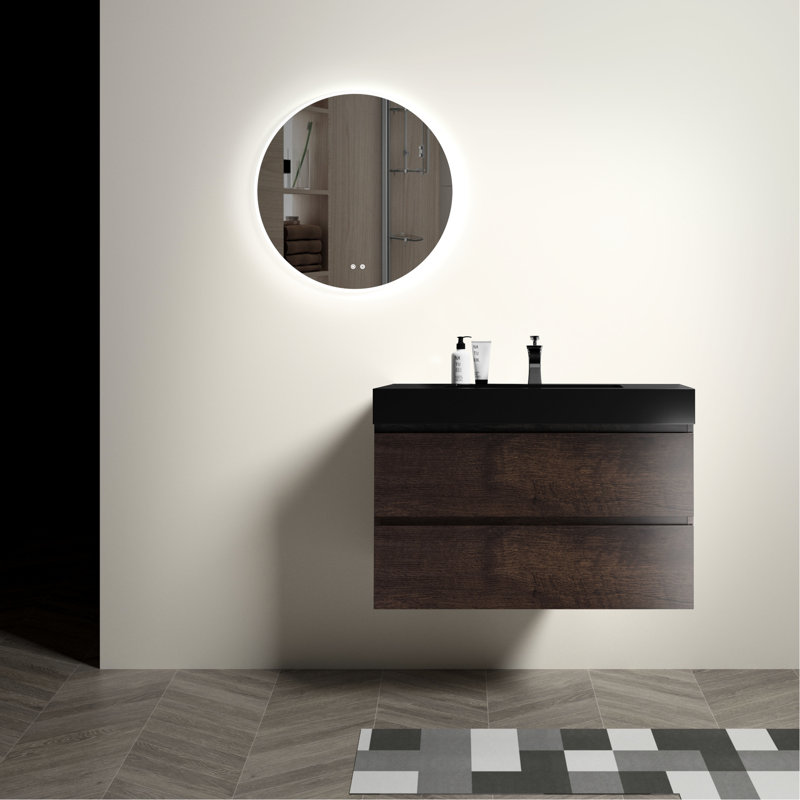 Meuble-lavabo de 36 po en noyer - aspect moderne, silencieux, grand espace, finition et lavabo en noyer noir, fermeture, rangement, lavabos élégants