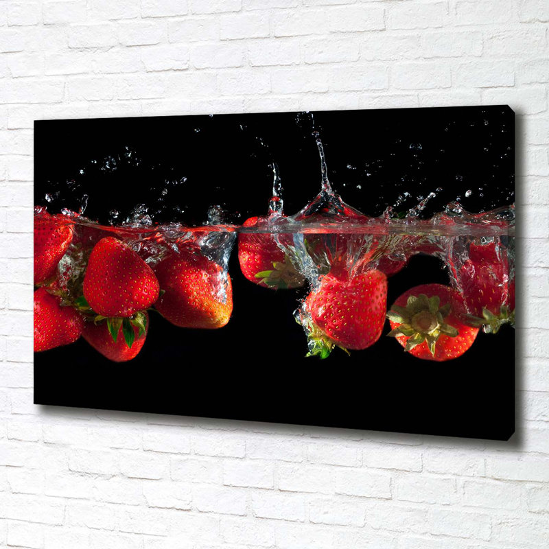 Strawberries under water 1 Piece Wall Art, 70cm H x 100cm W x 4cm D, Canvas