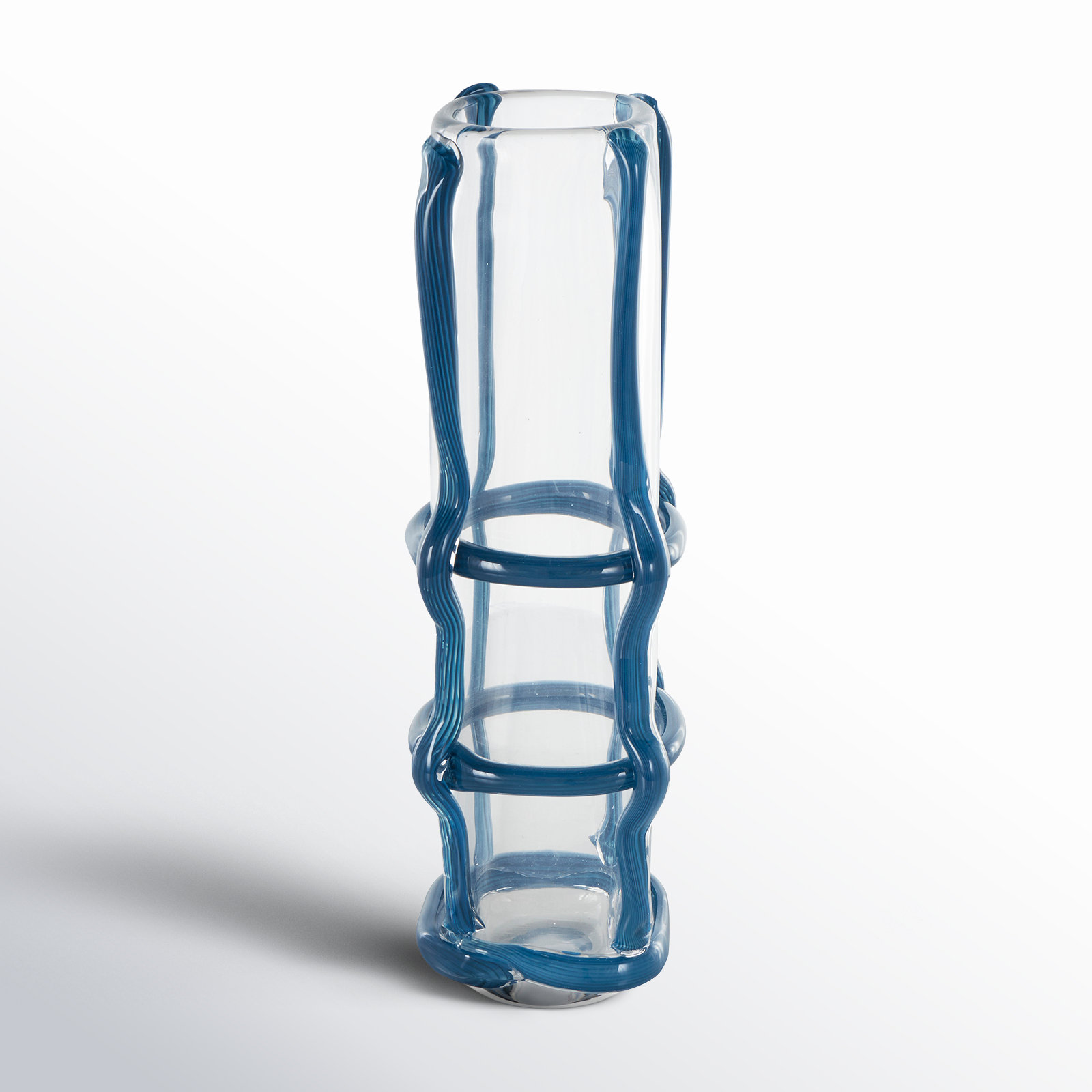 Ahren Recycled Glass Table Vase, Blue, 16.15" H x 4.85" W x 4.85" D