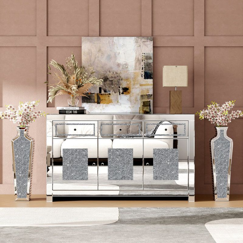 Mirrored Glass Sideboard With Vase