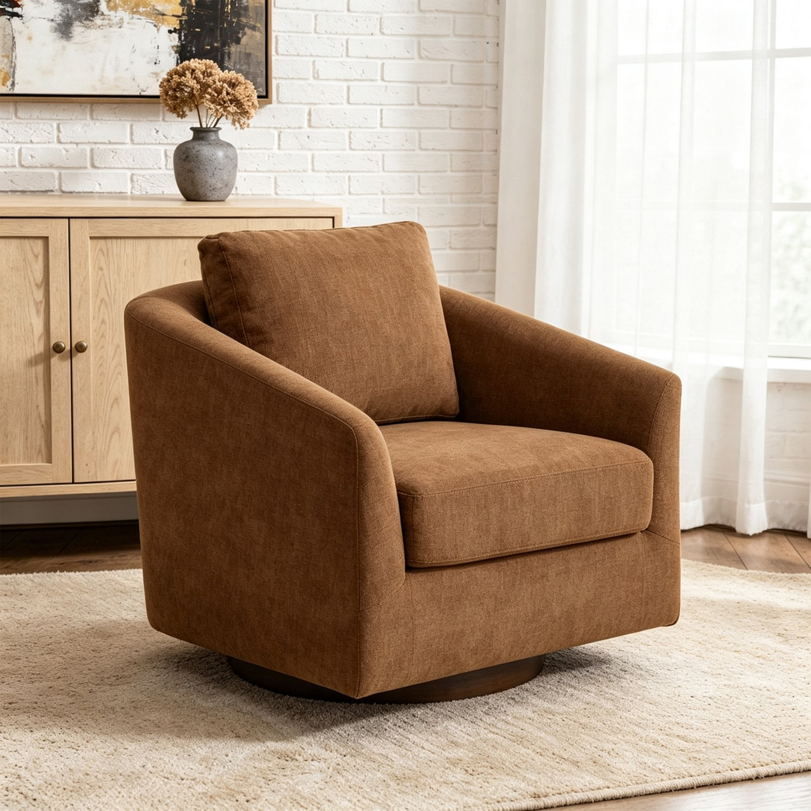 Upholstered Swivel Accent Chair, Brown