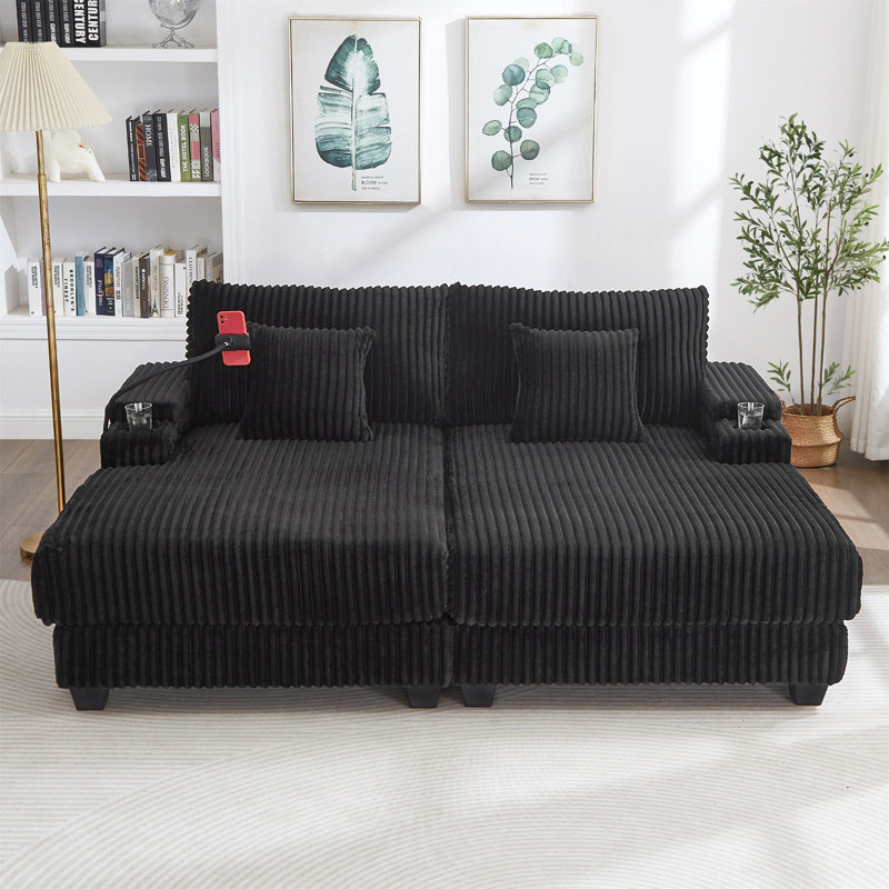 Canapé-lit moderne avec méridienne 75,5 po, Noir