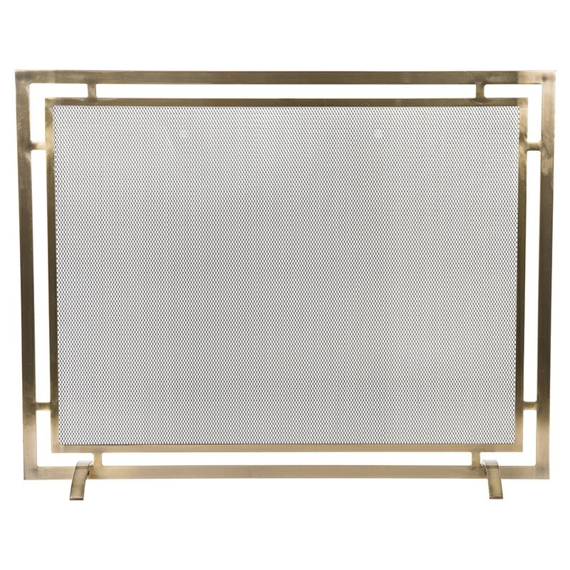 Gatsby Mesh Fireplace Screen - Single Panel, Steel Frame, Aged Brass
