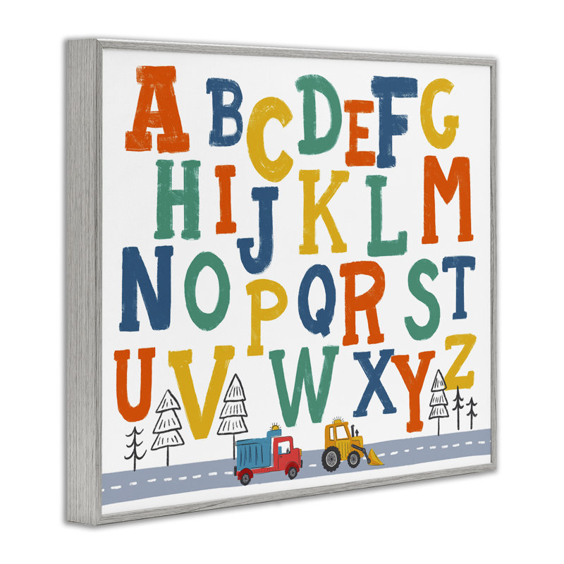 Alphabet et camions de construction, estampe numérique par Diane Labombarbe, H 11 po x l 14 po, Estampe numérique Farmhouse