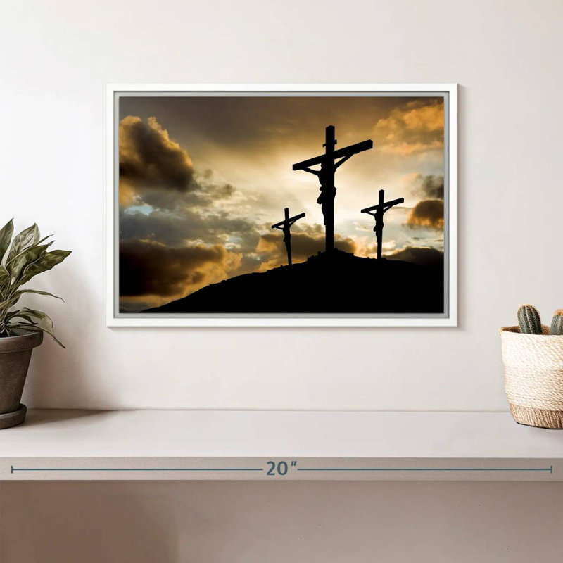 Croix au calvaire, Cadre flottant blanc, 13 po x 9 po