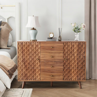 Fluted Sideboard Storage Cabinet with Sliding Door and Adjustable Shelf, Console Cabinet for Living Room Dining Room Kitchen