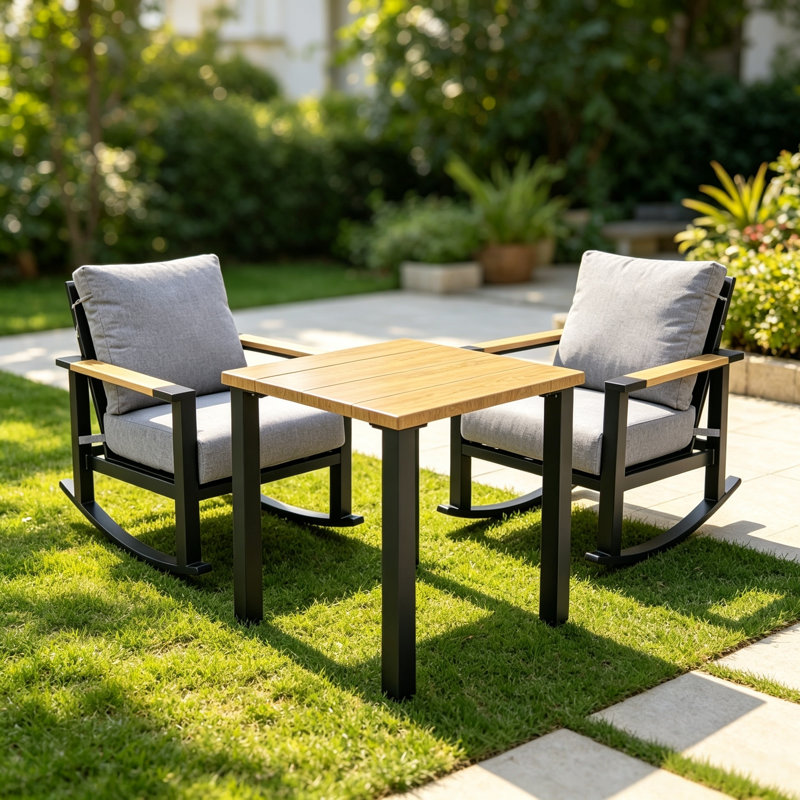 Ensemble de conversation de patio moderne 3 pièces avec chaises berçantes, sièges et table rembourrés