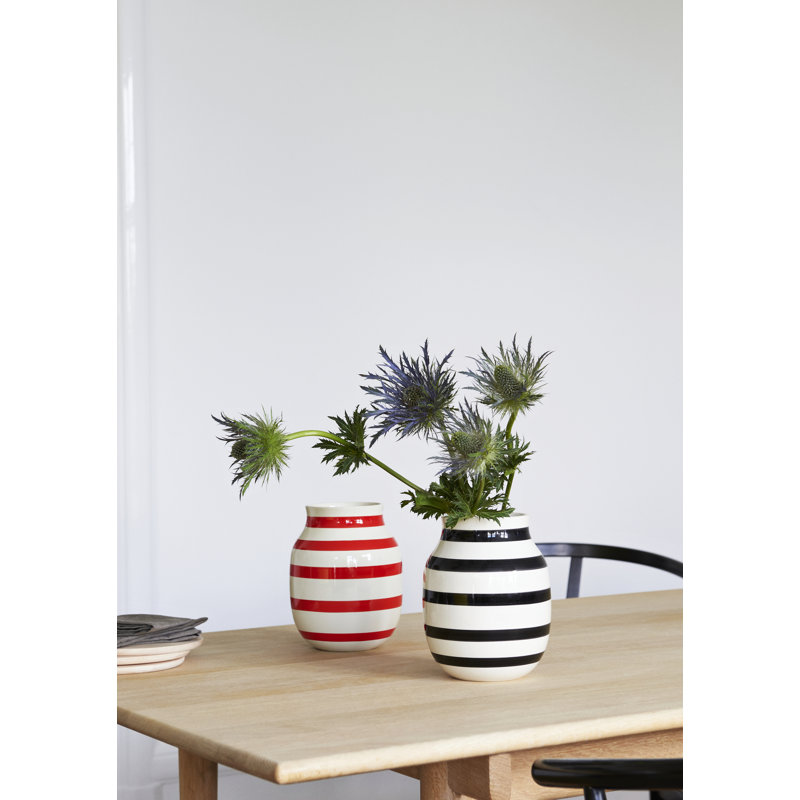 Omaggio Earthenware Table Vase, 7.9" H x 6.3" W x 6.3" D, White/Black
