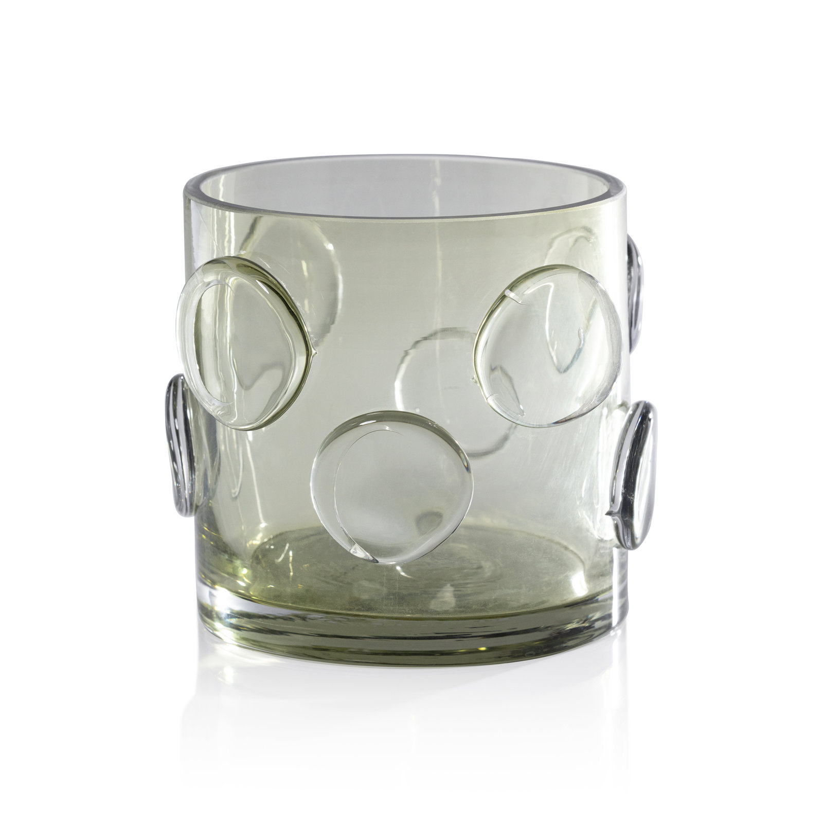Perrin Glass Candle Holder, 6" H x 6.75" W x 6.75" D, Olive Green