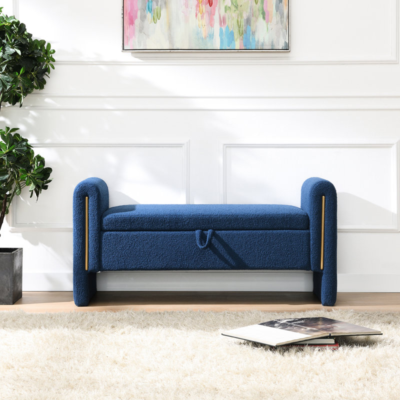 Banc rembourré avec accoudoirs et rangement, Marine