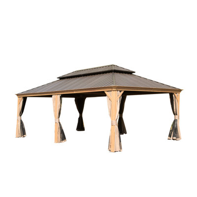 Outdoor Gazebo With Aluminum Frame And Built-In Drainage For Garden 14X22ft Roof Use