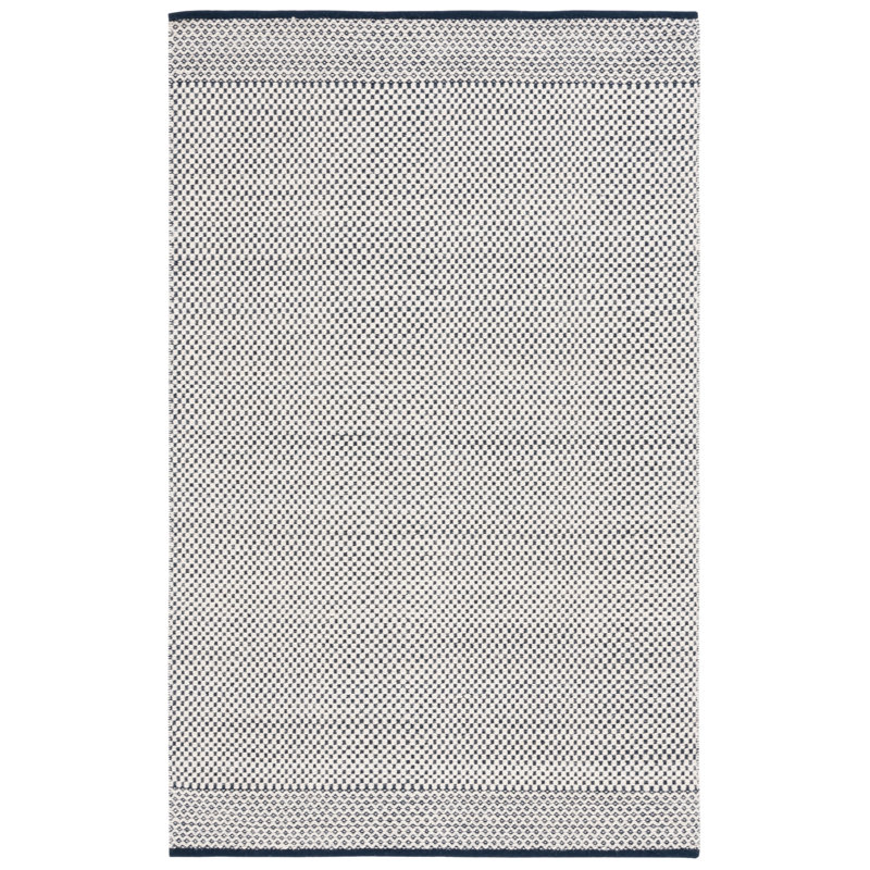 Veropeso Flat Weave Wool/Cotton Geometric Rug in Navy/Ivory/Gray, Rectangle 3' x 5'
