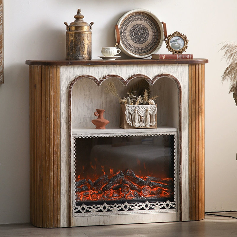Walnut Solid Wood Freestanding Electric Fireplace