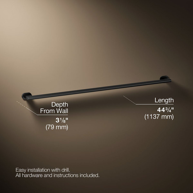 Barre d'appui Belay, Noir mat, H 1,75 po x L 42 po
