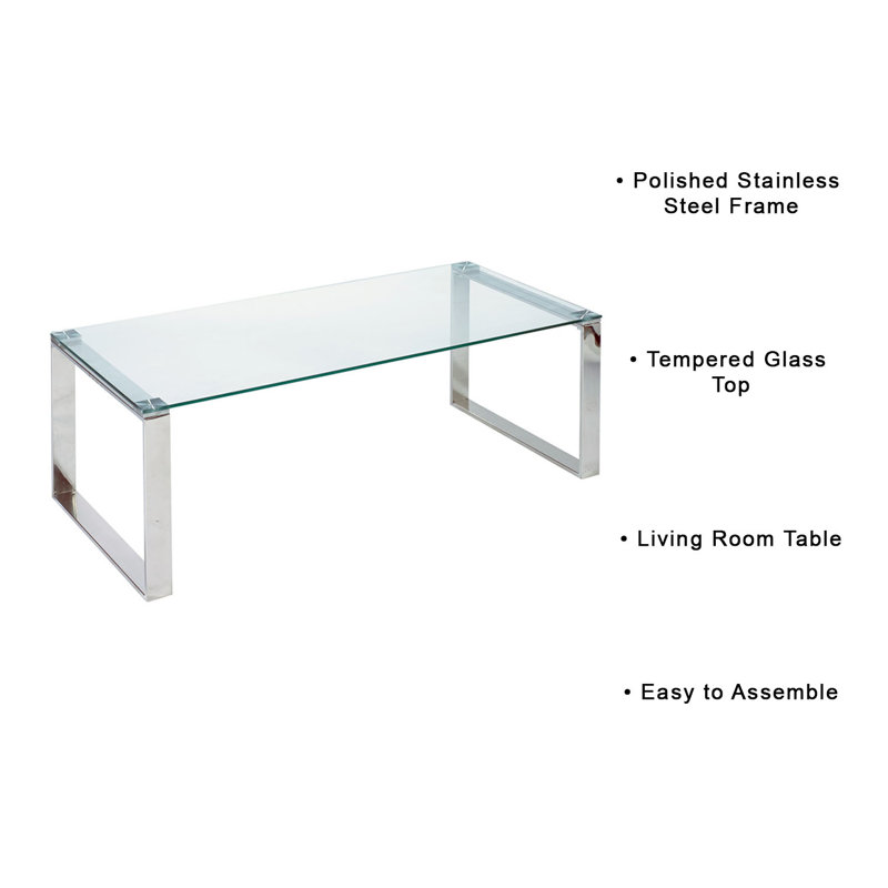 Mihran Glass Top Single Coffee Table, 16" H x 35" W x 14" D, Gold