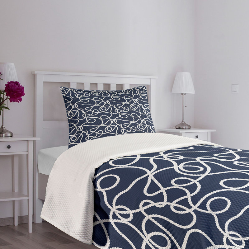 Navy and White Twin Quilted Bedspread Set for Kids