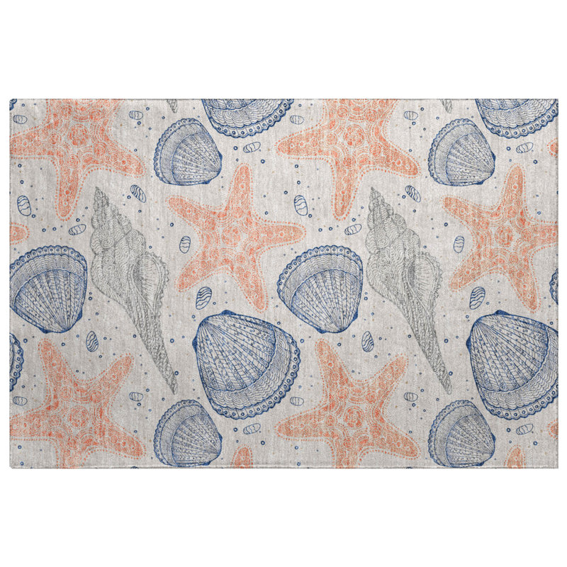 Premium Machine Washable Dream Shag ADS183 Shells Rug, 1'8" x 2'6", Peach