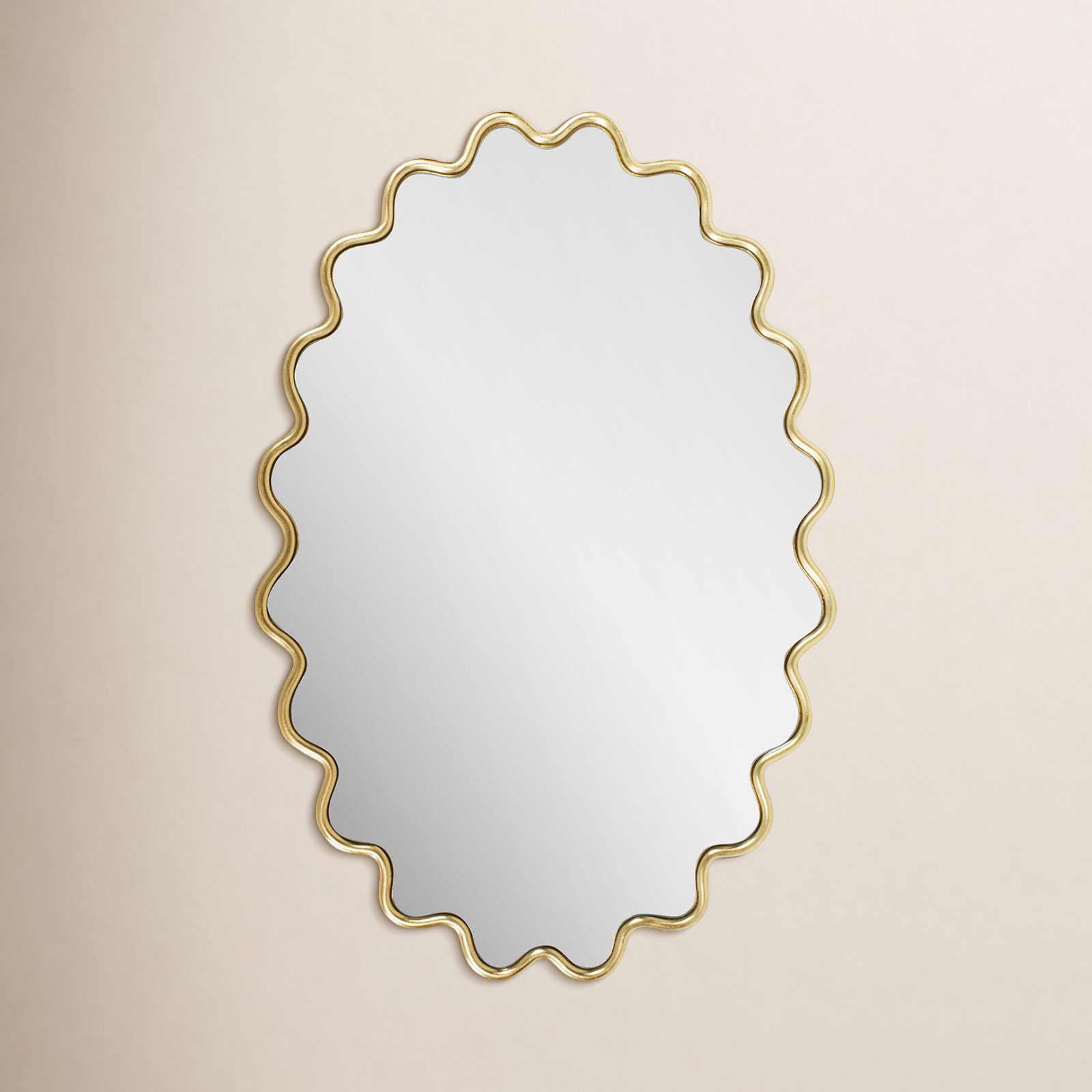 Modern Wavy Framed Oval Wall Mirror, Gold