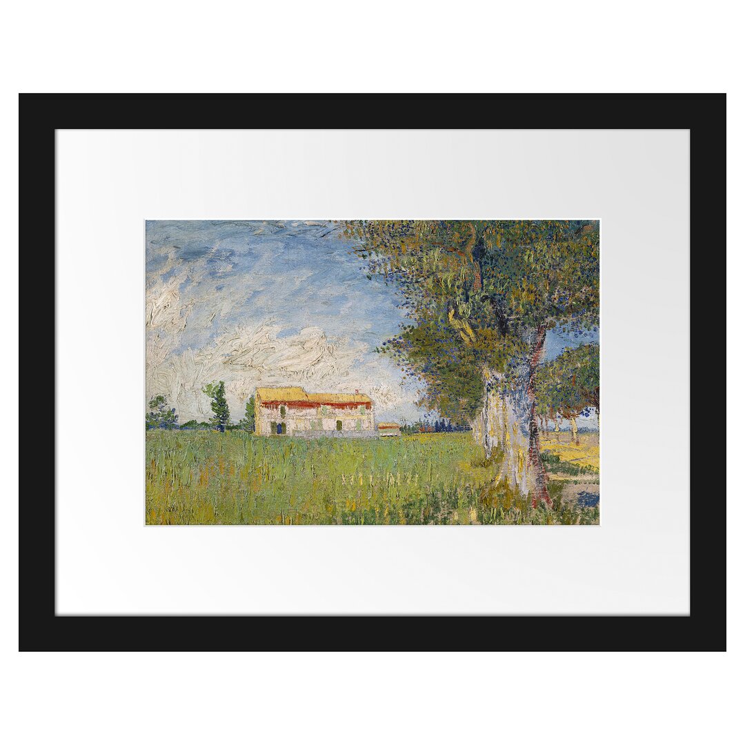 Gerahmter Kunstdruck Farmhouse in Wheat Field von Vincent Van Gogh