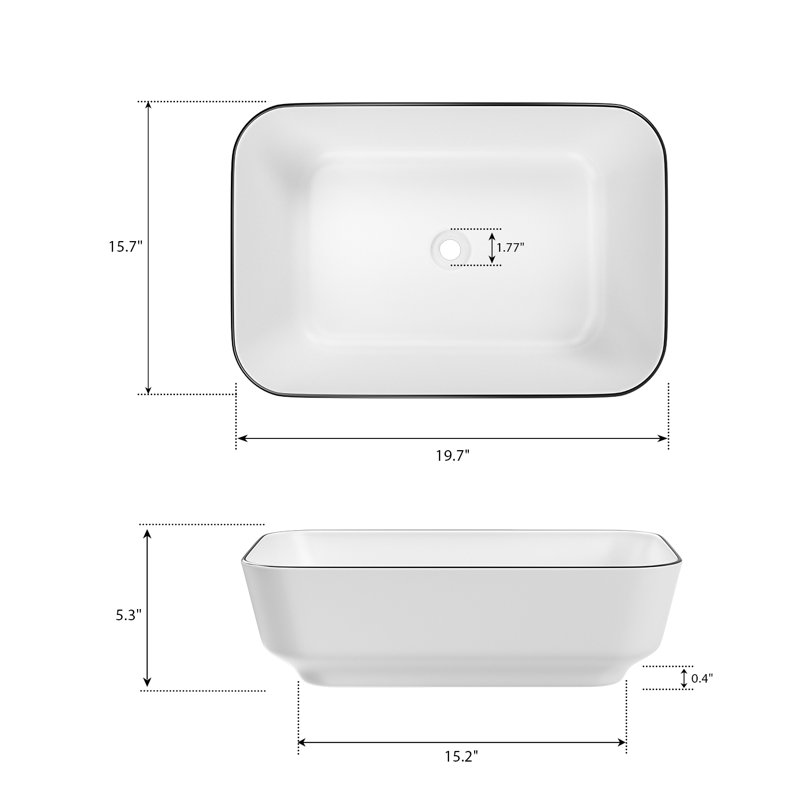 Lavabo vasque de salle de bain en céramique 19,7 po x 15,7 po ELLAI