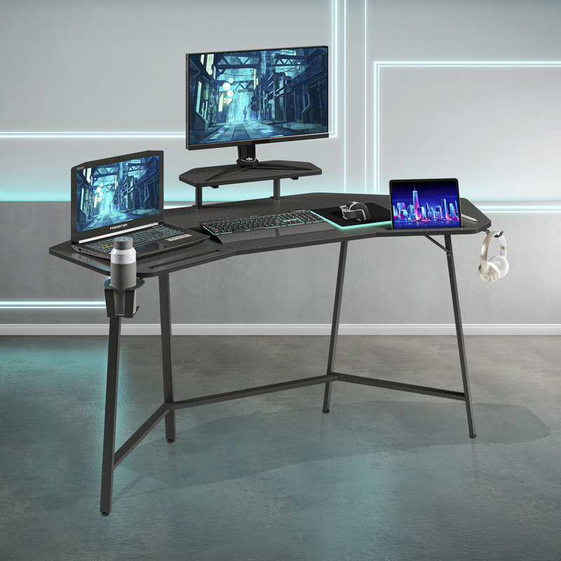 Bureau de jeu Ebern Designs TS98D avec tablette et porte-accessoires, noir