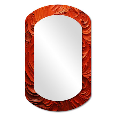 Volcanic Red Fusion vector 1 - Tachisme Cylinder Large Mirror, Modern Asymmetrical Unique Wall Mirror Decor, Printed Metal Art