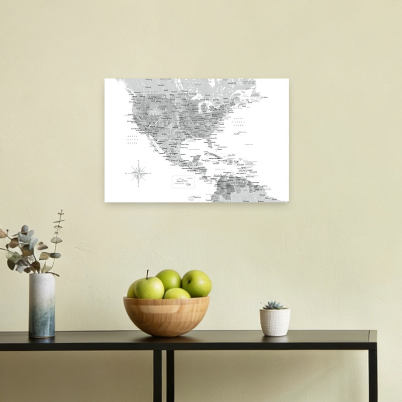 North America Caribbean Map Contemporary City Wall Art Print 1 Piece Wrapped Canvas Wall Art, 45.72cm H x 30.48cm W