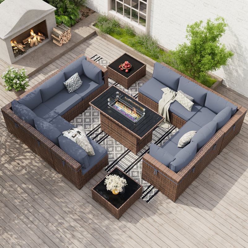 Treyshun 10 - Person Outdoor Seating Group with Fire Pit Table, Gray