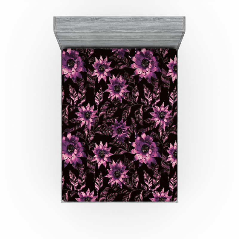 Drap-housse Ambesonne, Fuchsia pâle, fuchsia foncé / floral, Drap-housse très grand californien