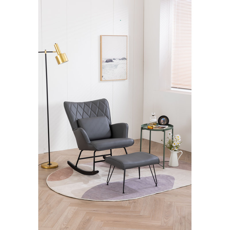 Chaise berçante en polyuréthane avec repose-pieds Schaghticoke, Polyuréthane gris