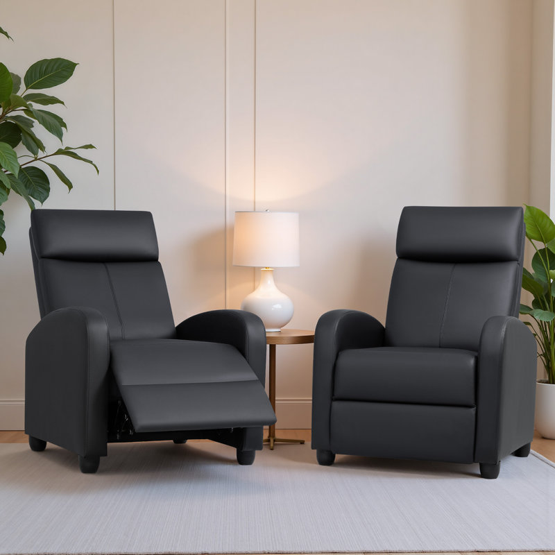 Set Of 2 Adjustable Leather Recliner Chairs, Black