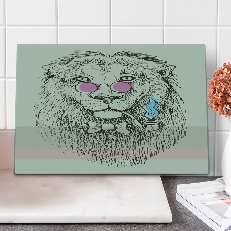 Planche à découper Ambesonne grande tête de lion de style hipster bleu pâle / rose
