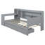Lit de jour simple en bois avec 3 tiroirs, ports USB et bureau, gris