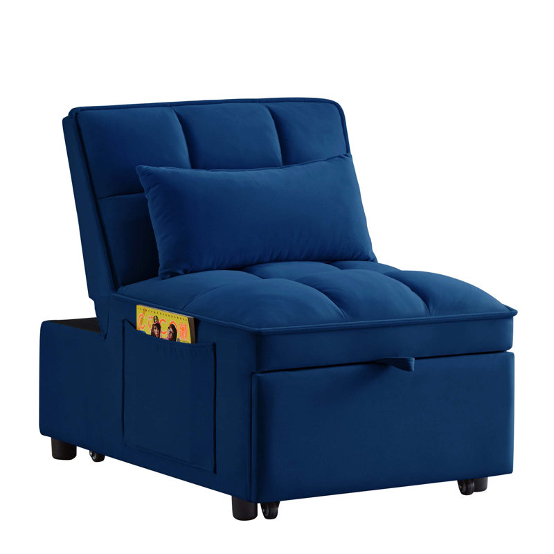 4 In1 Multi-Function Single Sofa Bed With Storage Pockets,Tufted Single Pull-Out Sofa Bed With Adjustable Backrest And Pillows,Convertible Chaise Lounge
