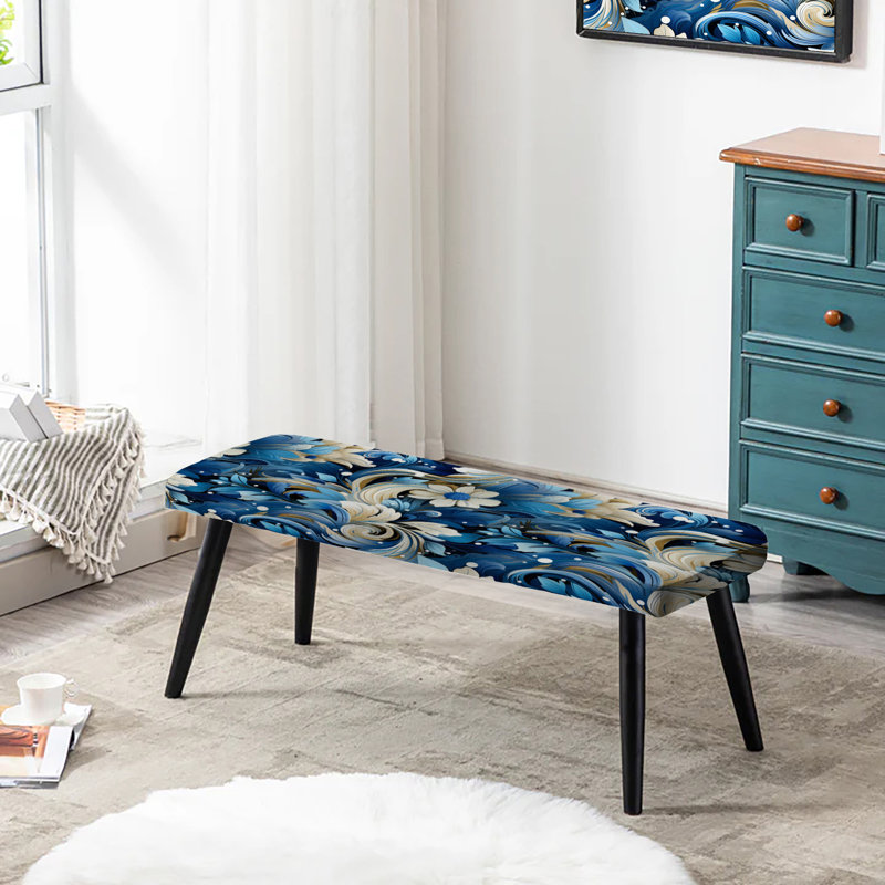 Banc rembourré à motif cachemire noir, Nautical Allure Paisley Pattern VII
