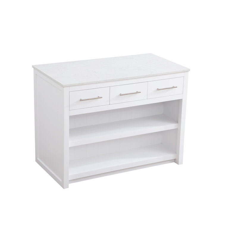 48 inch Kitchen Island, White/Brushed Nickel