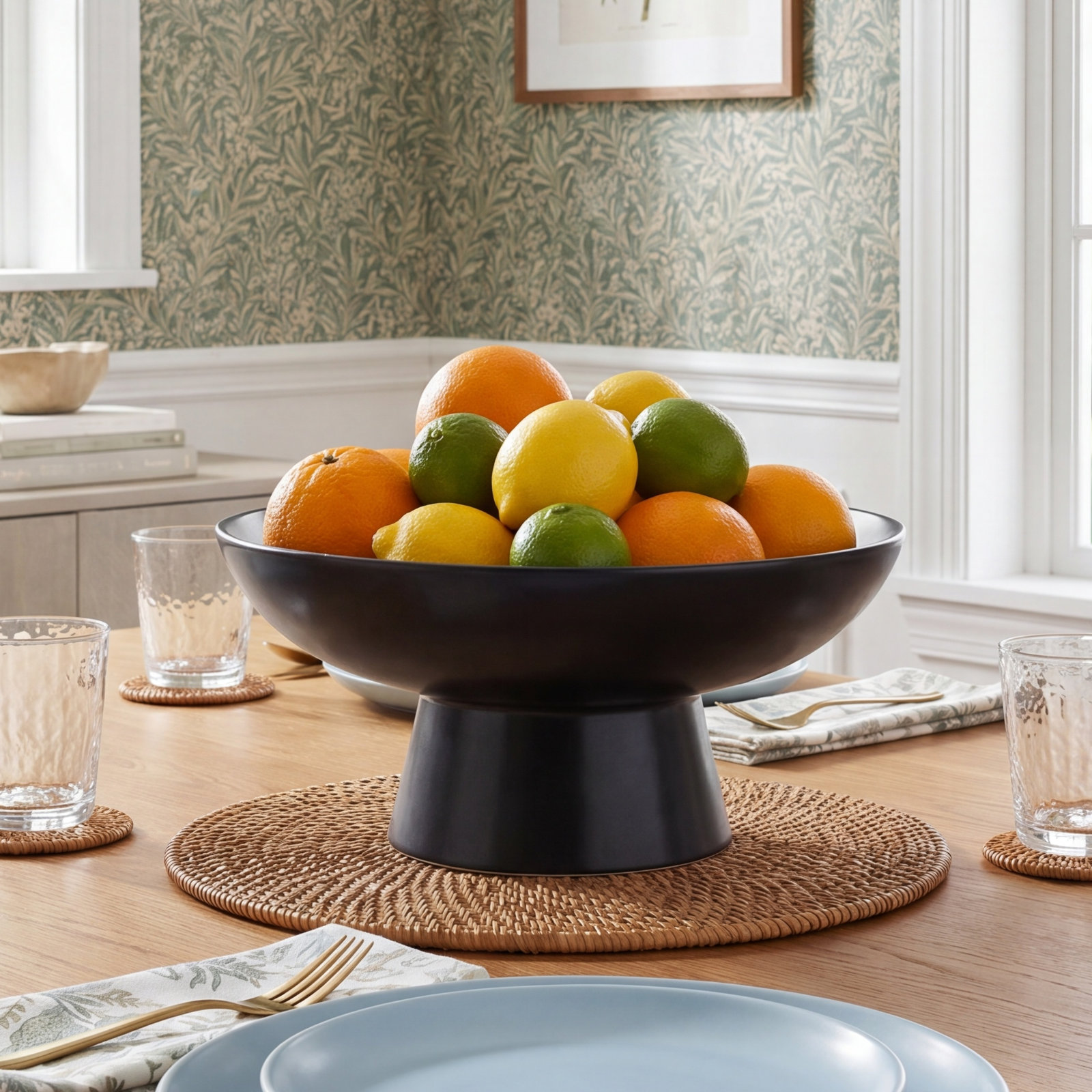 over&back Stoneware Large Footed Food Bowl, Black
