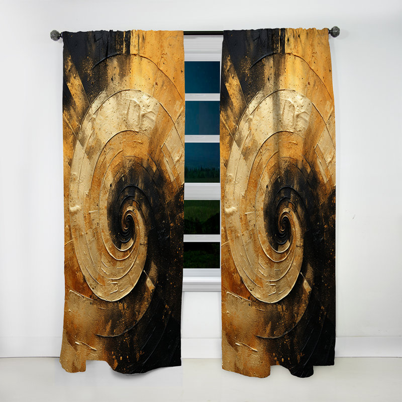 Ahoskie Gold Black Desert Mirage Spiral - Modern Velvet Curtain - Room Darkening - 1 Panel, 52" W x 120" L