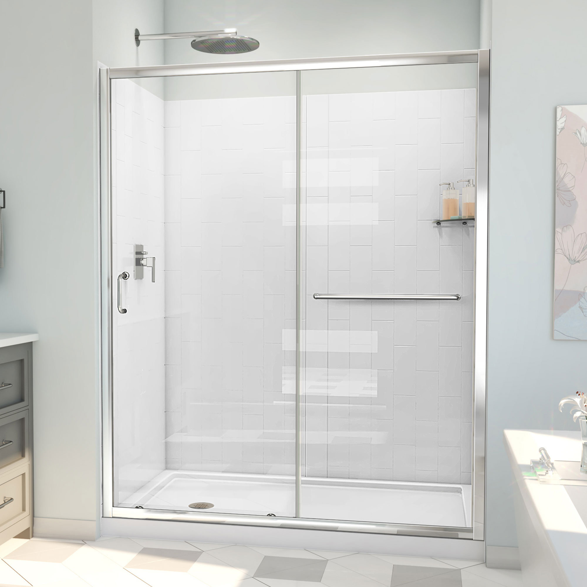 VTI 60 W X 36 D X 72 H Frameless Sliding Shower Enclosure With