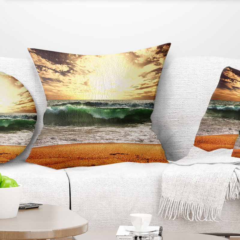 Coussin imprimé Rage Green Waves At Sunset - Sea & Shore, 16 po x 1 po, Coussin décoratif