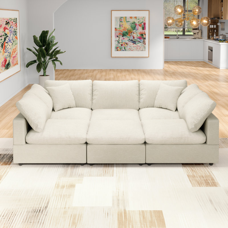  6-Seater Sectional Sofa Comfy Cloud Couch for Living Room, Modern Upholstered Modular Sectional Sofa Convertible Deep Seat Sofa, Removable & Washable Cushion Covers