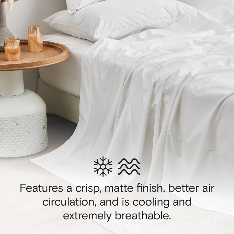 DOZ Long Staple Percale Sheet Set No Flat Sheet, California King Sheet Set, White