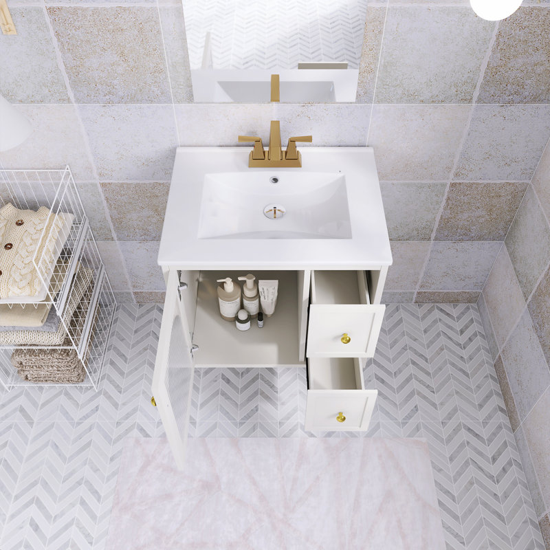 Meuble-lavabo mural 24 po avec comptoir en céramique, Beige