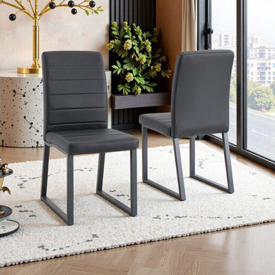 Ensemble de 2 chaises de bureau / de salle à manger en cuir PU de qualité supérieure avec des pieds en fer robustes