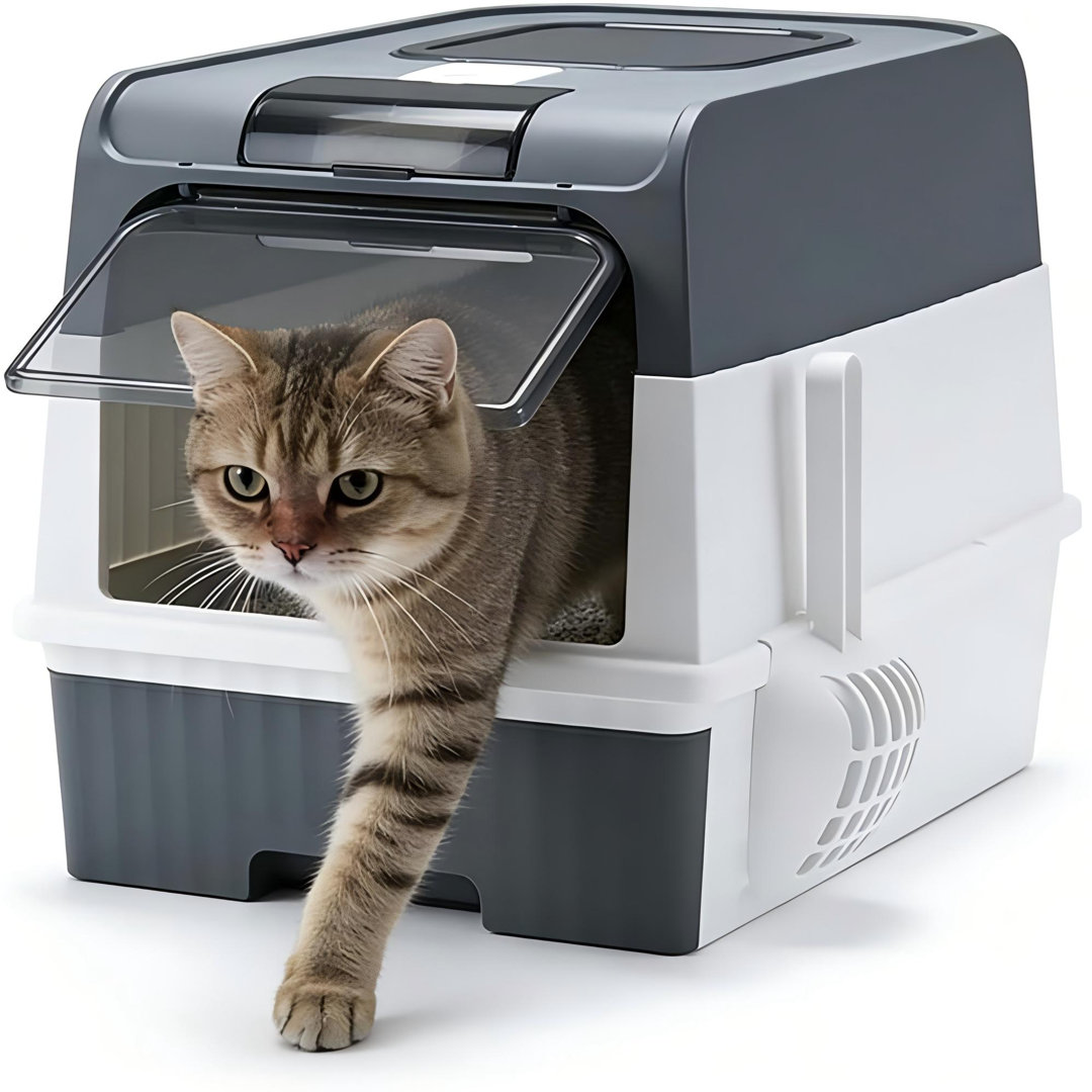 Fully Enclosed Cat Litter Box with Lid and with Scoop