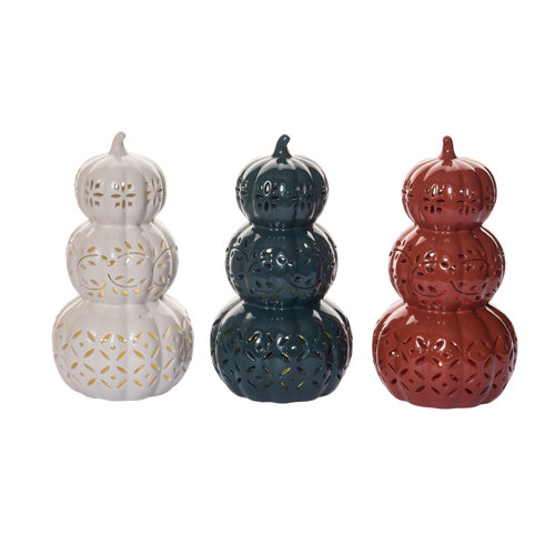 August Grove® Ceramic Light Up Stacked Pumpkin w/Punch Detail Set of 3 ...