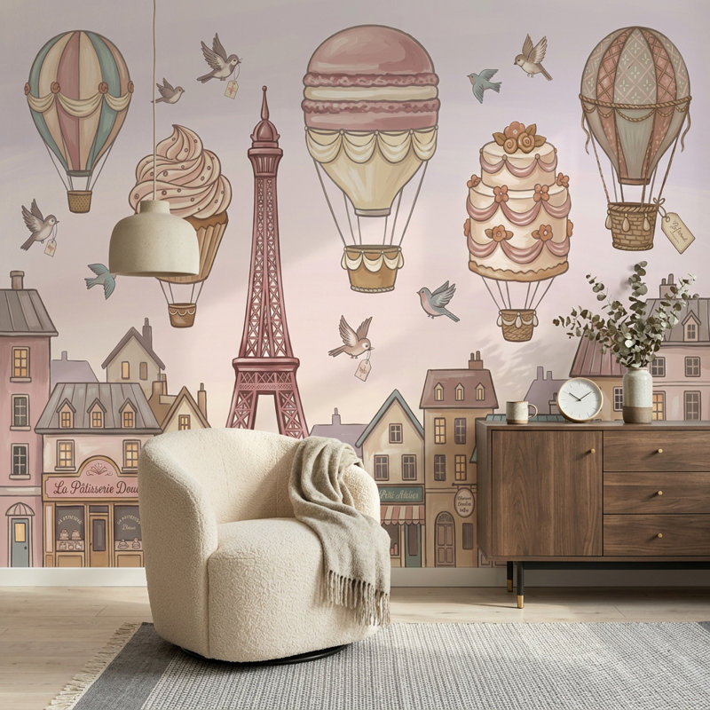 Décoration murale Paris Tour Eiffel rose pastel amovible, 160 po x 108 po, Peler et coller