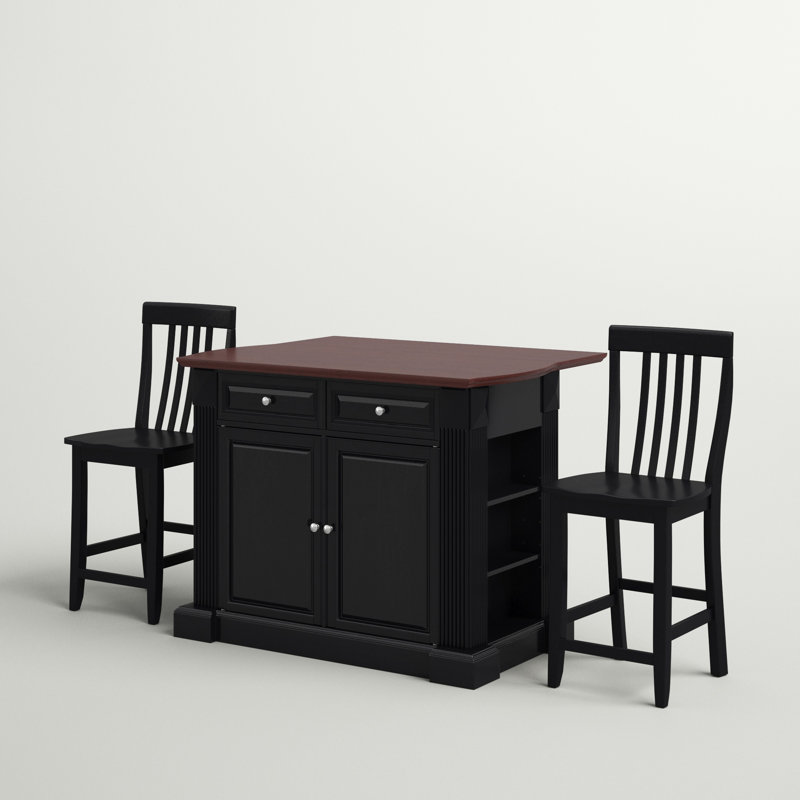 Diamondback Solid Wood Top Kitchen Island Set, Black