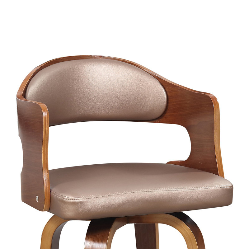 Tabouret de bar pivotant à hauteur de comptoir en bois et similicuir 27 po Mid-Century