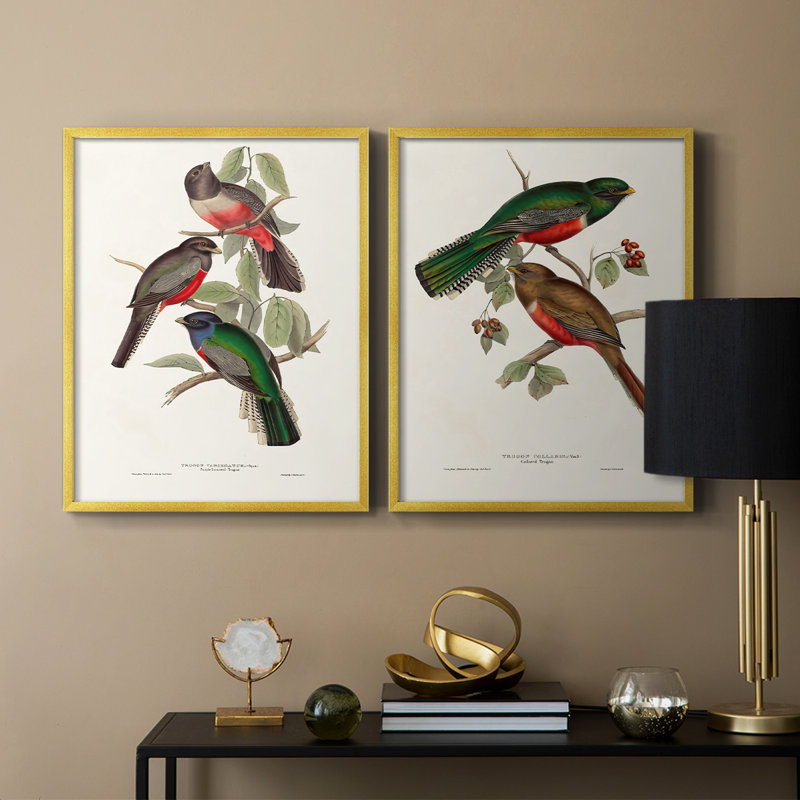 Impression encadrée ElegantTrogonsV-Premium - prêt à être accroché - aucun clou requis - aucun clou requis, Doré